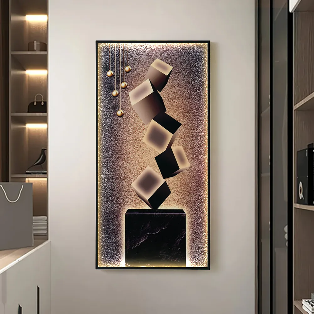 3D Geometric Cube LED Wall Decor with USB Power - Black