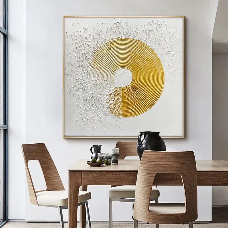 3D Geometric Wall Decor with Frame - White Gold, Canvas