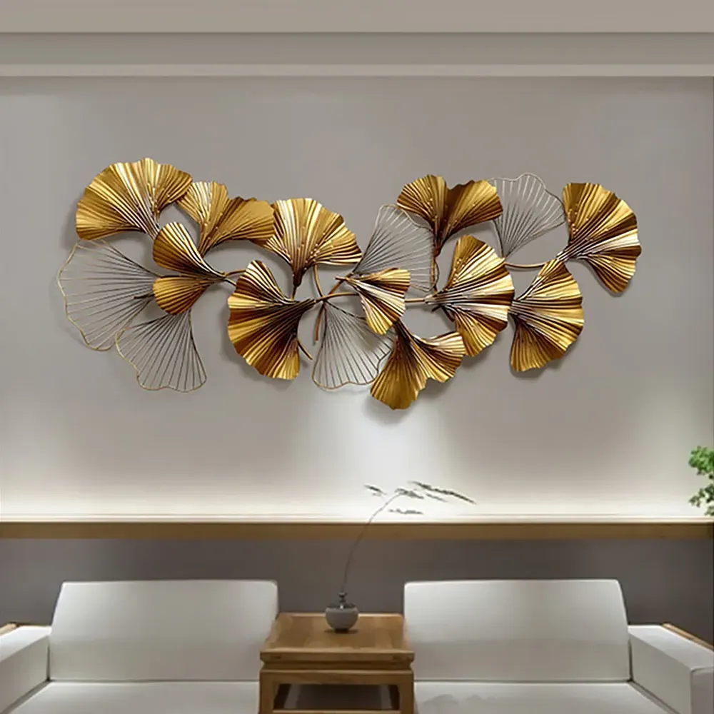 3D Ginkgo Leaves Metal Wall Decor - Gold