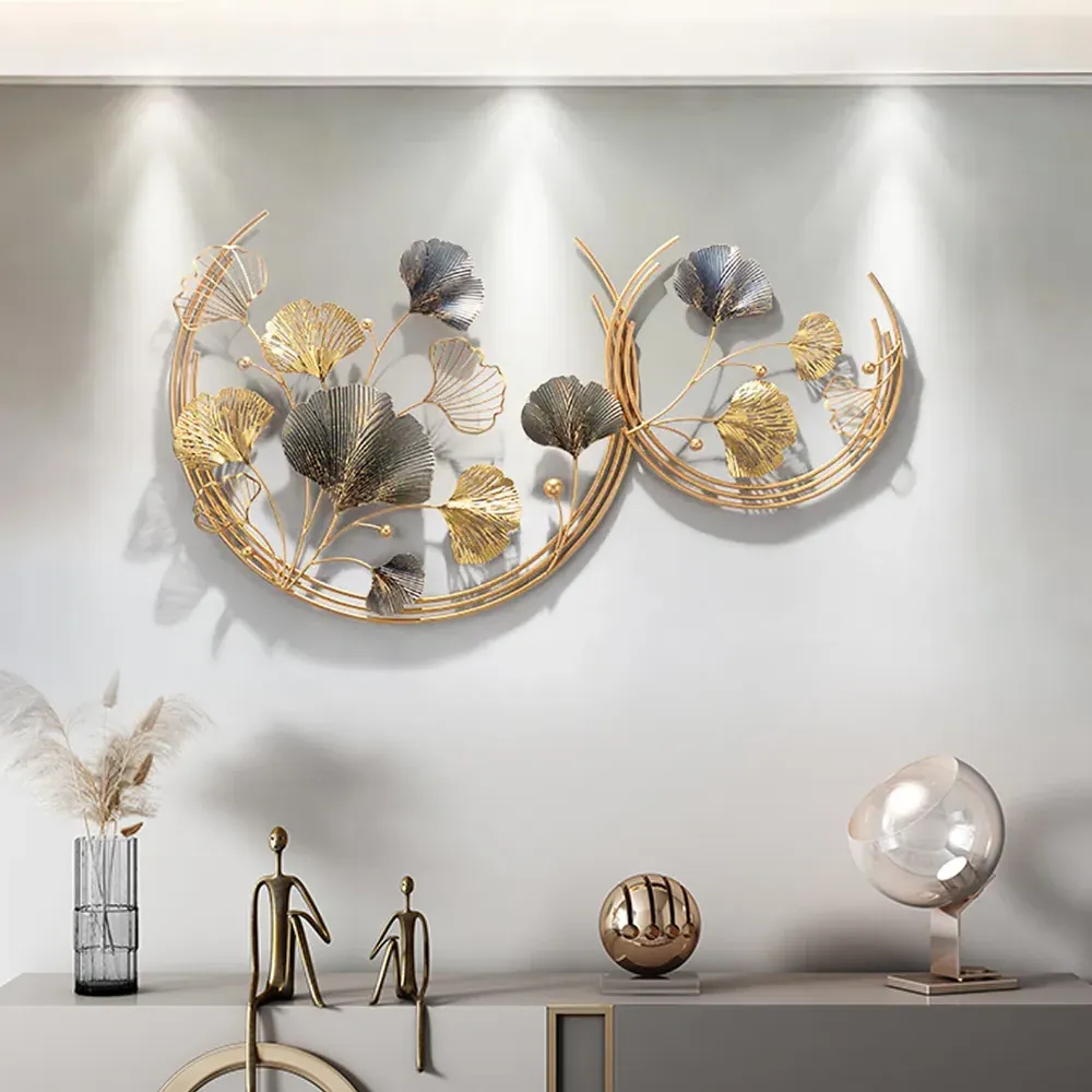 3D Ginkgo Leaves Wall Decor - Gold, Gray image