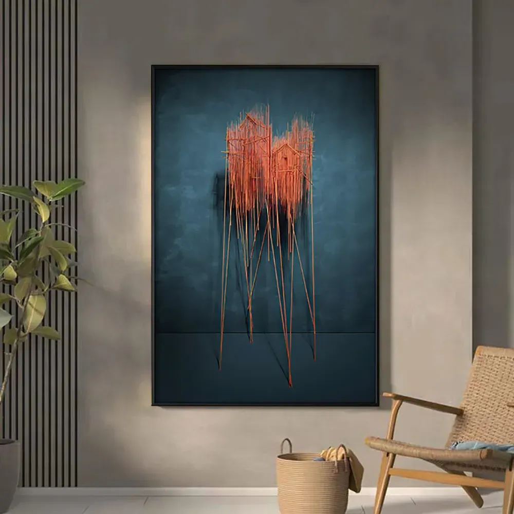 3D Nature Wall Art with Frame - Blue