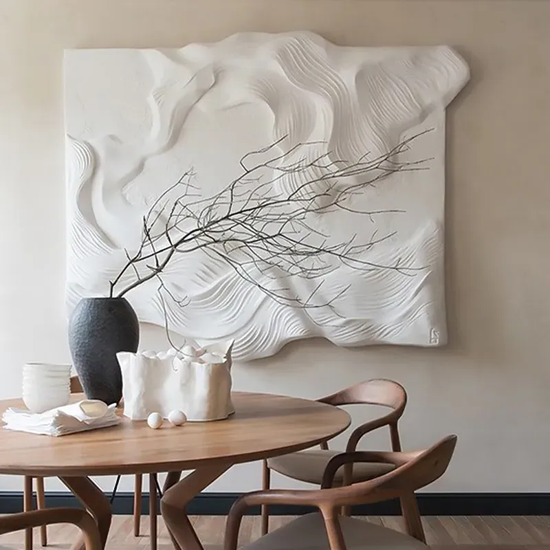 3D Sea Waves Wall Art - White, Engineered Wood