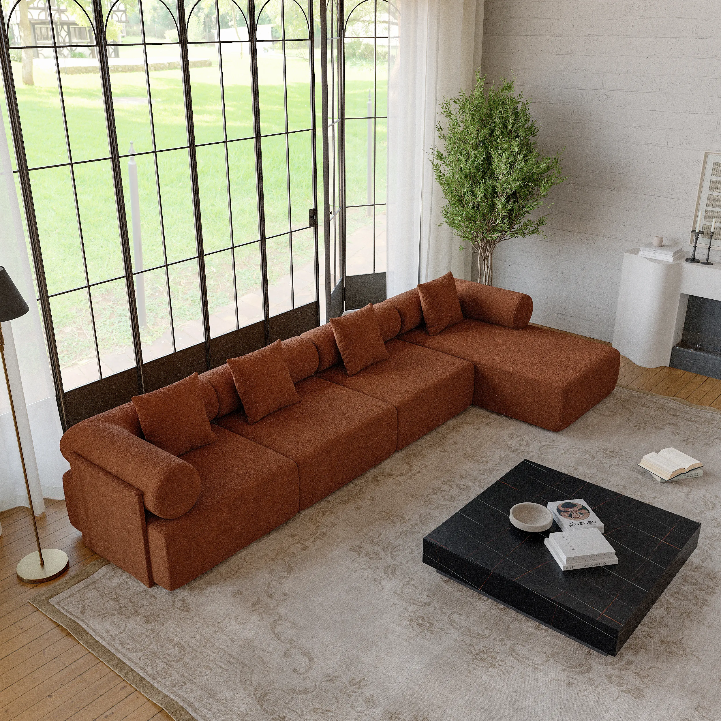 4-Piece L-Shaped Sectional Chaise Sofa - Chenille Velvet