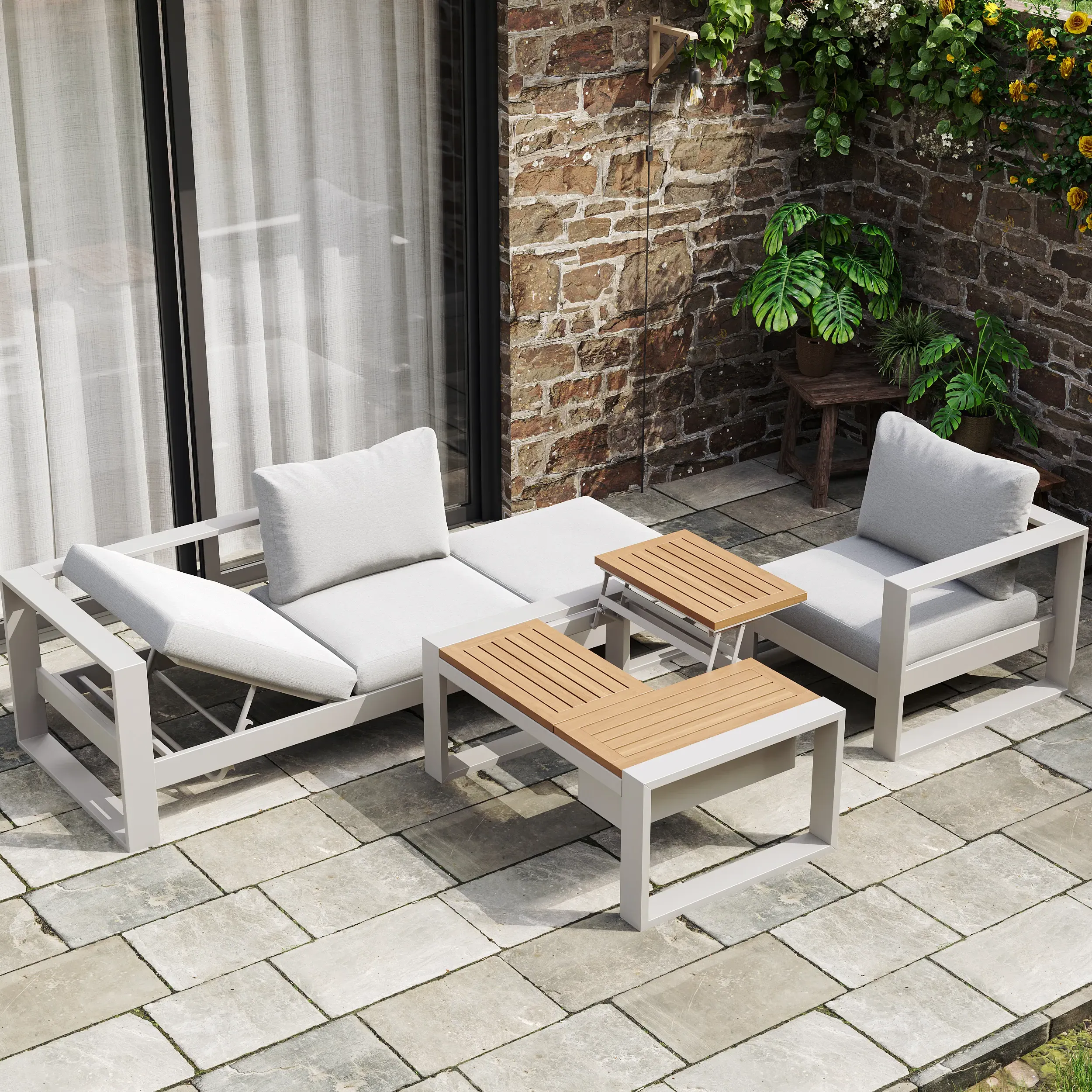 4-Piece Modular Outdoor Sofa Set with Coffee Table - Light Gray image