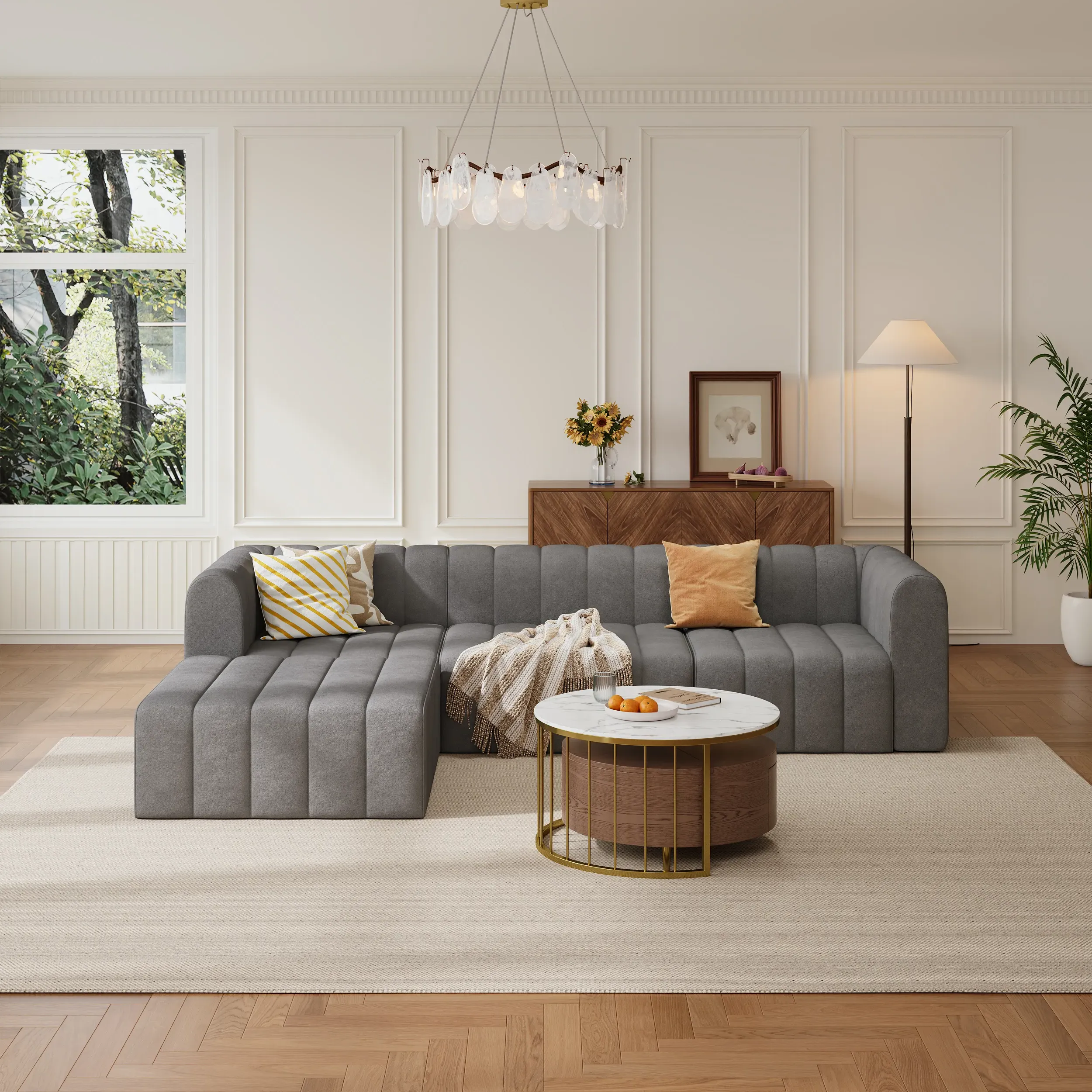 4-Piece Modular Pit Sectional Sofa Set - Gray, Velvet