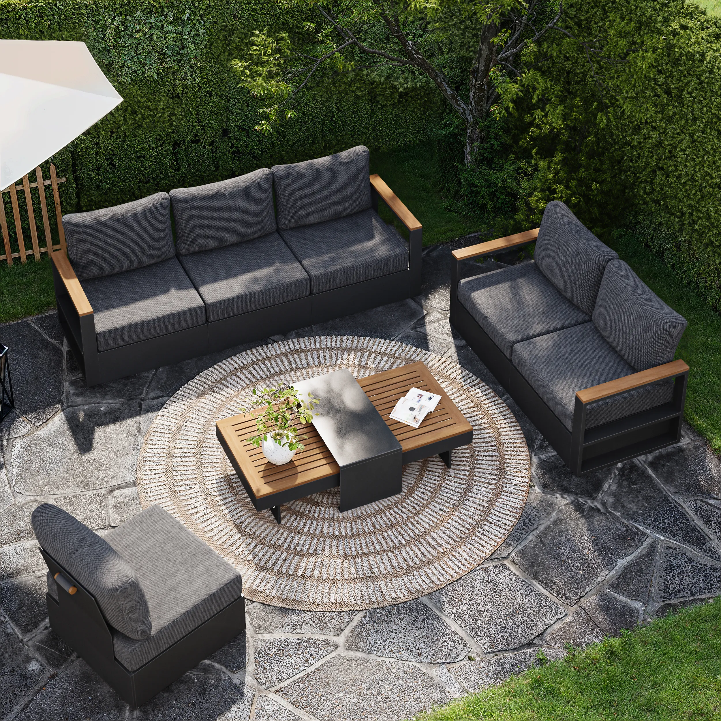 4-Piece Outdoor Sectional Sofa Set - Gray, Teak image
