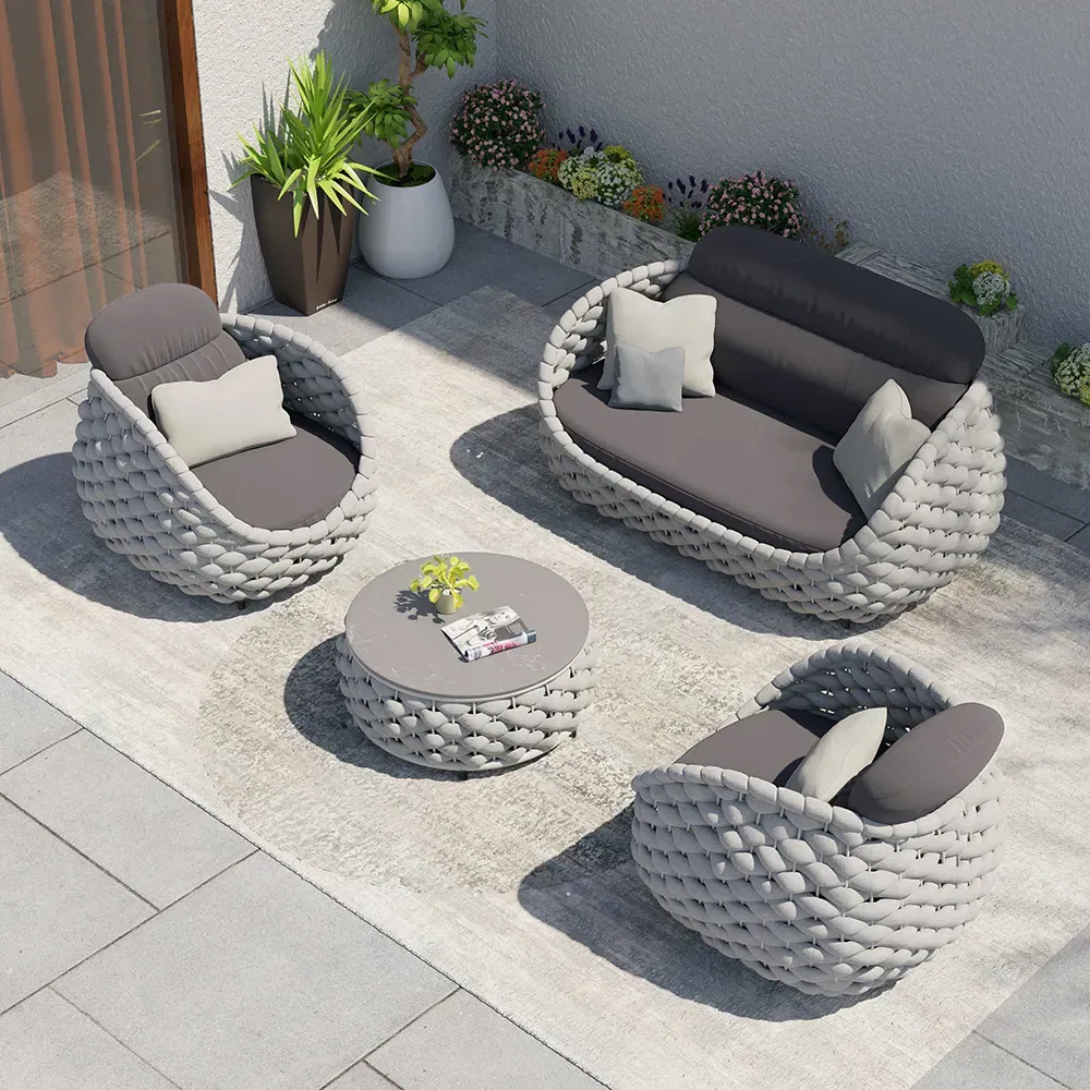 4-Piece Woven Rope Outdoor Sectional Sofa Set - Grey image