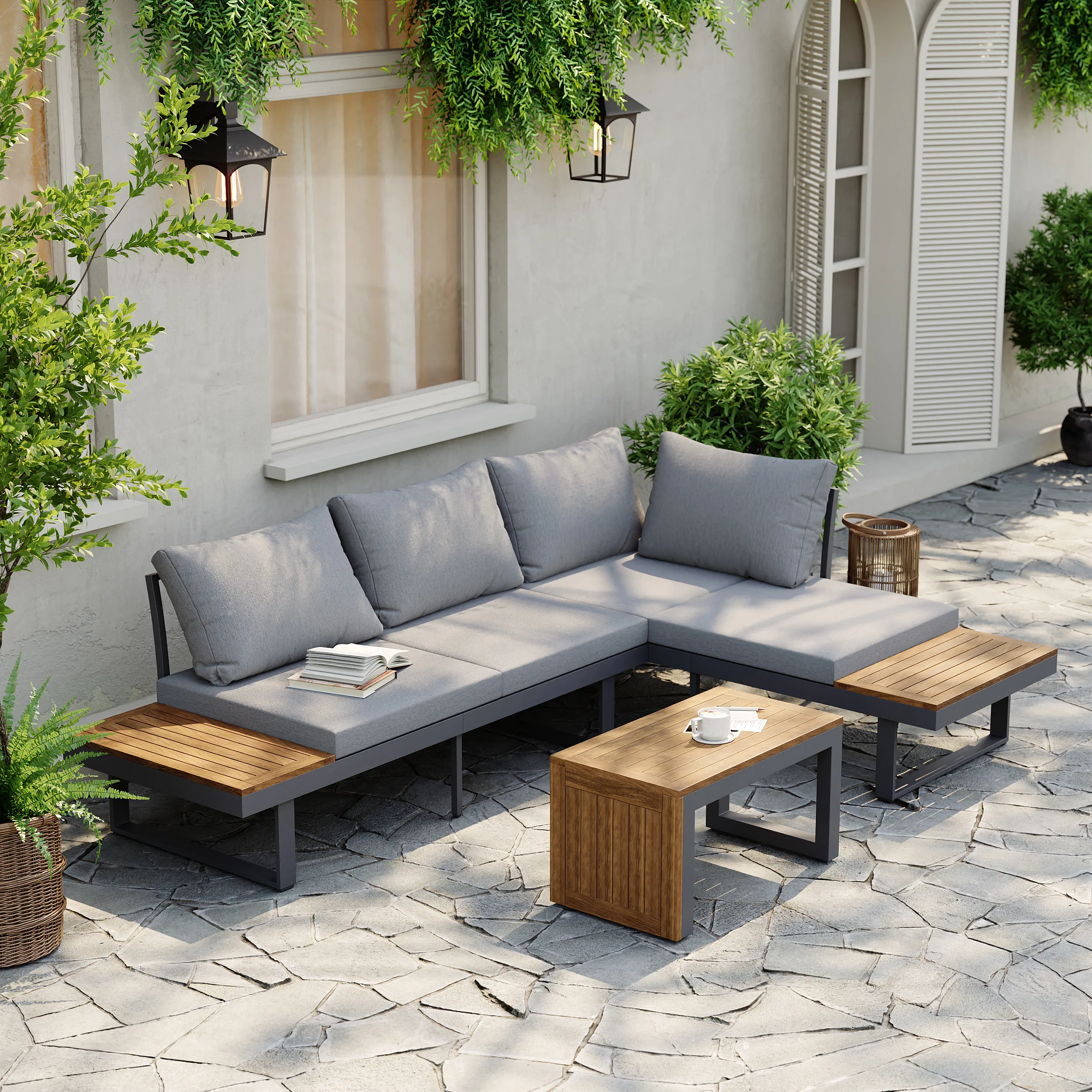 4-Seater Modular Sectional Sofa Set with Table - Acacia image