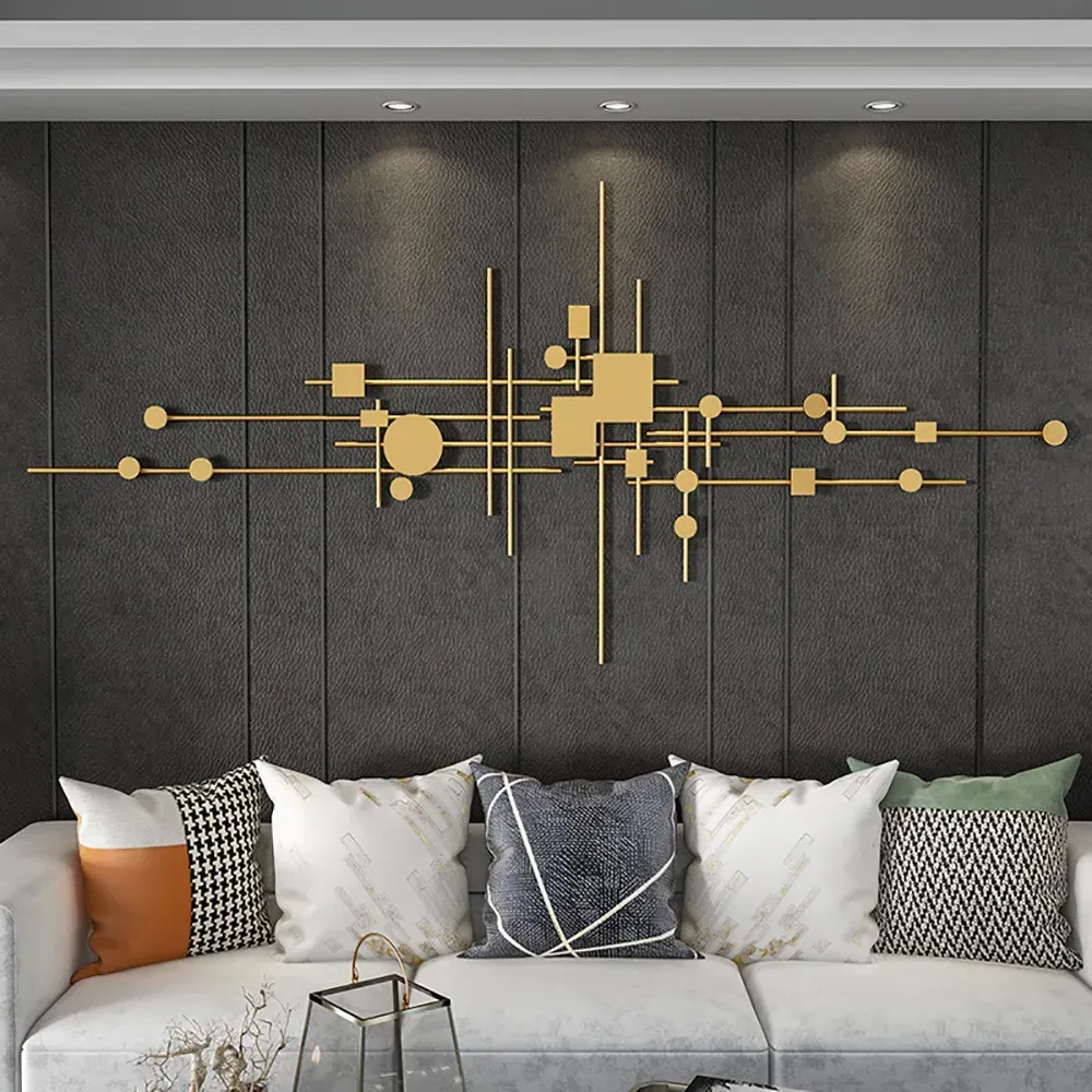 47" 3D Geometric Patterns Wall Decor - Gold, Metal