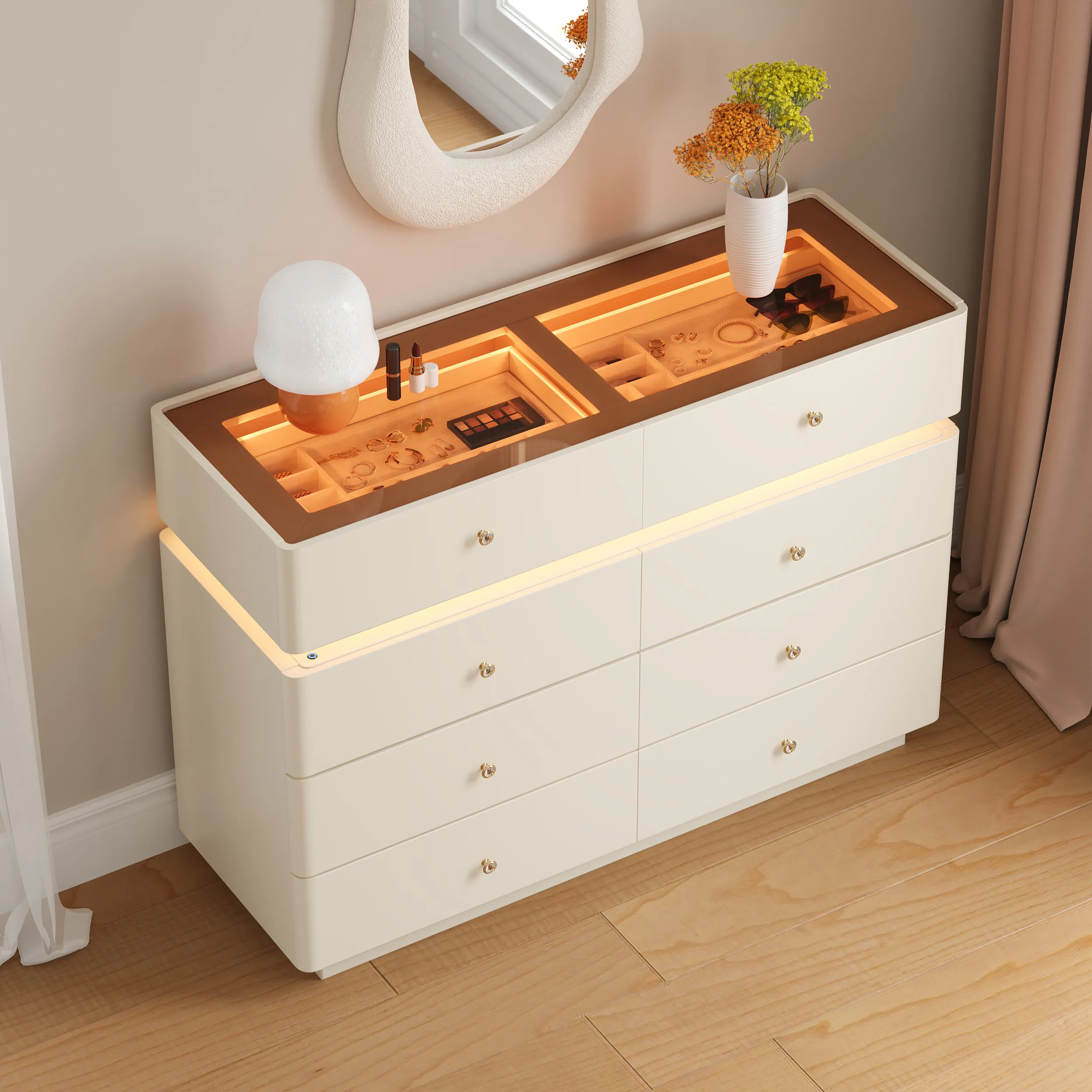 47" 8-Drawer Dresser with Light - Glass Top image
