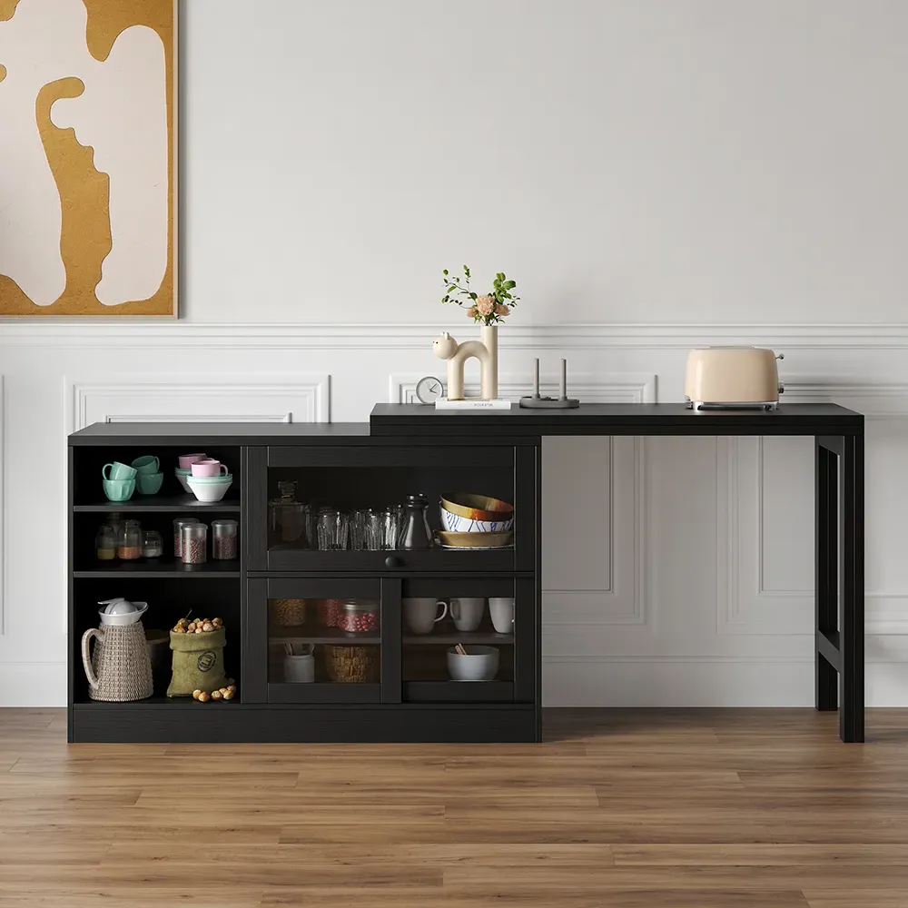 47" Extendable Storage Sideboard Cabinet - Black, MDF image