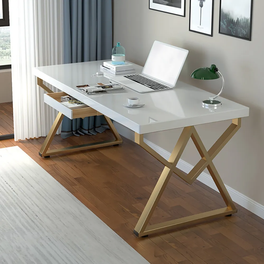 47" Rectangular Writing Desk with Drawer - White, Engineered Wood image