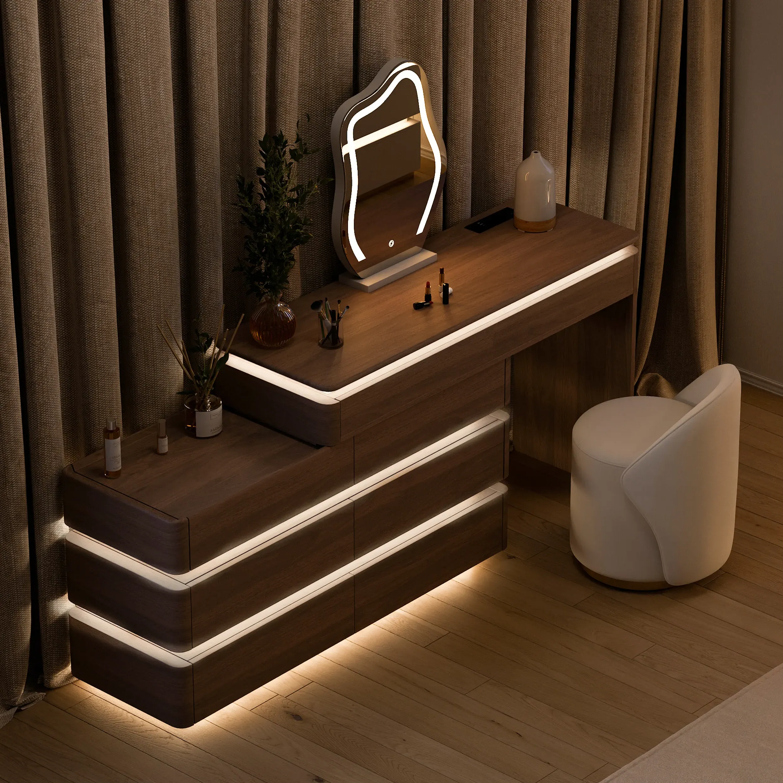 47" Retractable Makeup Vanity Set with Mirror & Lights