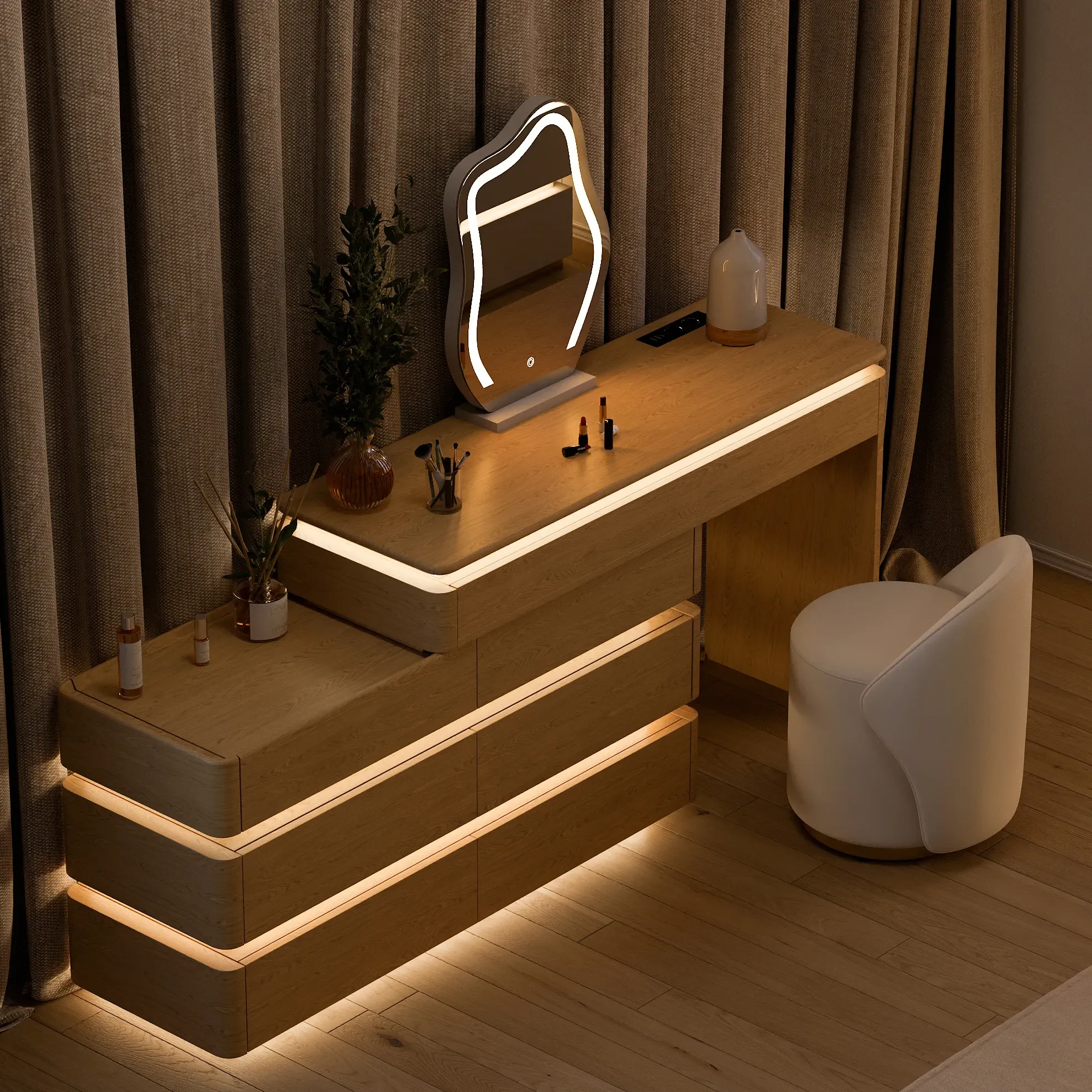 47" Retractable Makeup Vanity Set with Mirror & Lights image