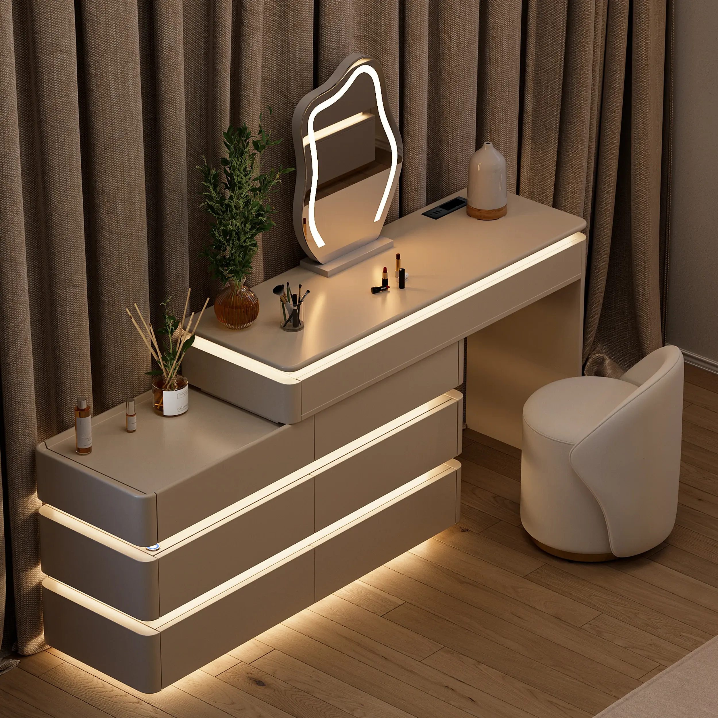 47" Retractable Makeup Vanity Set with Mirror & Lights