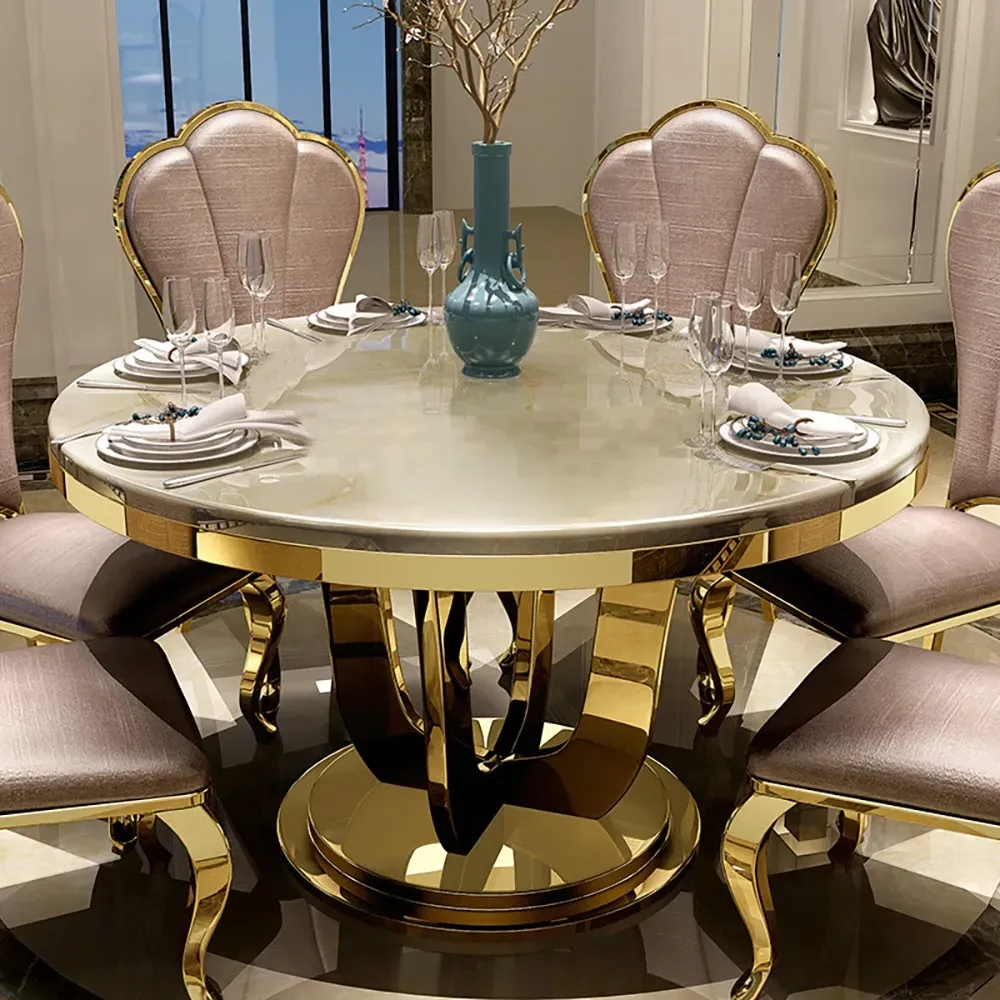 47" Round Dining Table - Beige, Marble