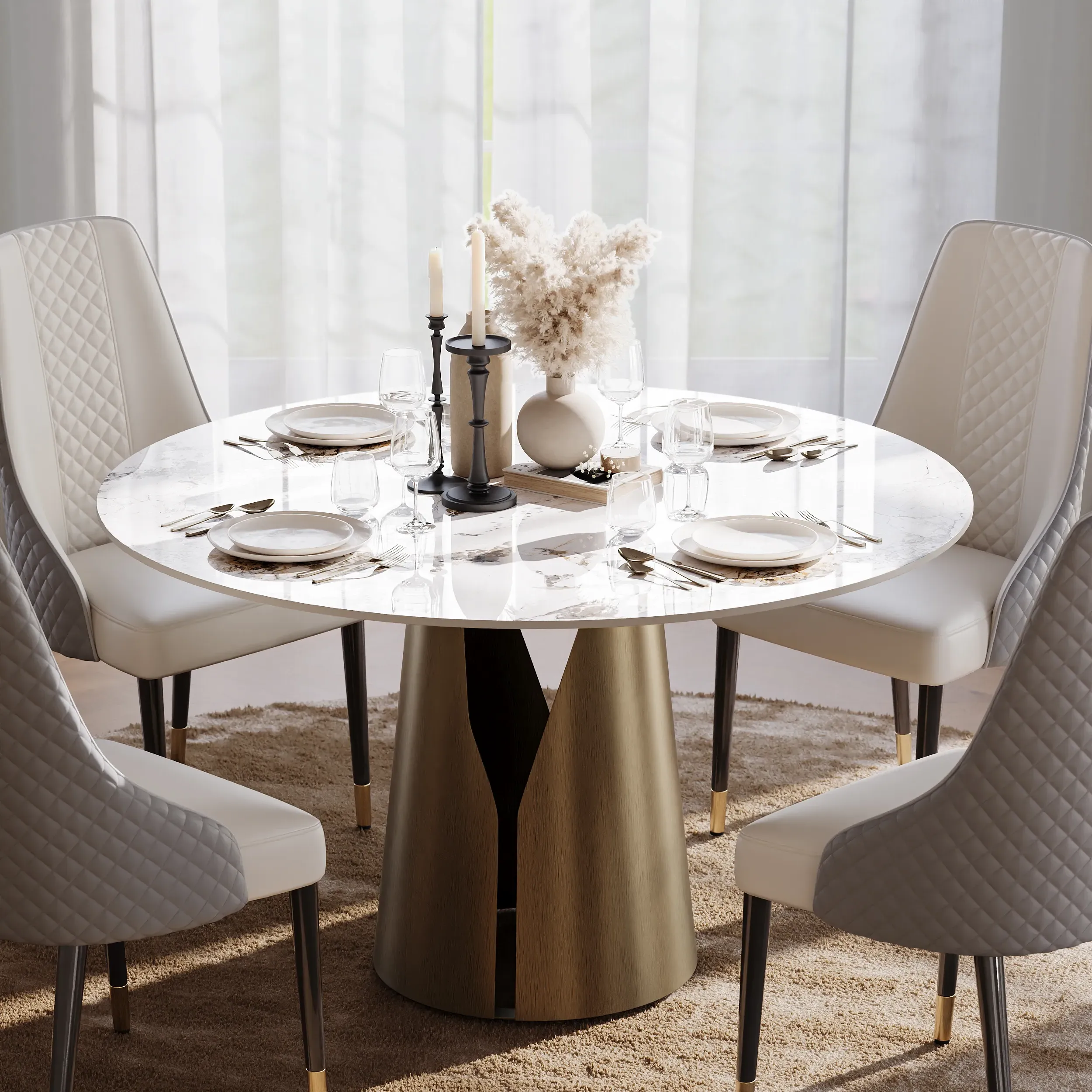 47" Round Dining Table - Faux Marble