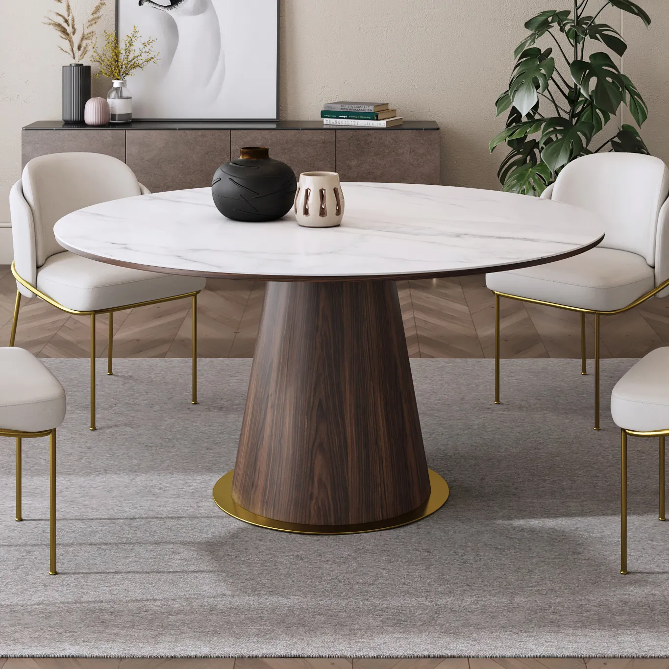 47" Round Dining Table - White, Sintered Stone