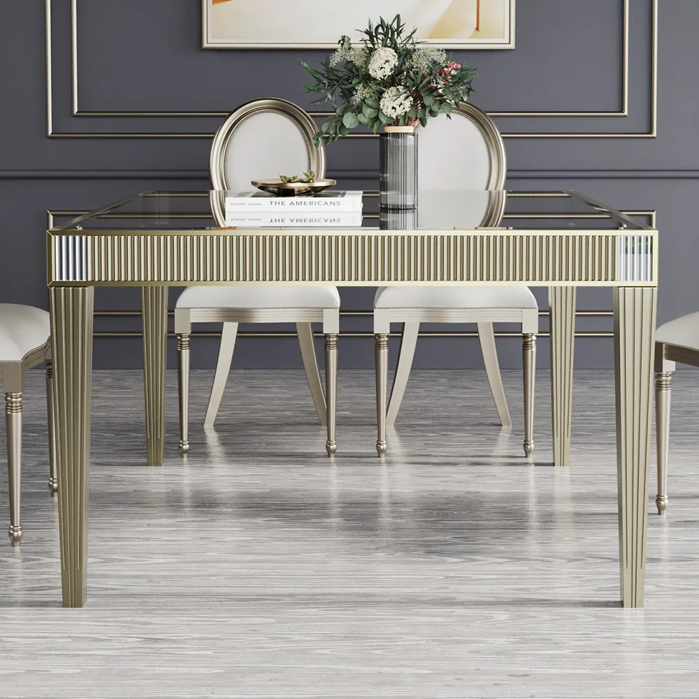 47" Square Mirrored Dining Table for 8 - Gold, Solid Wood image