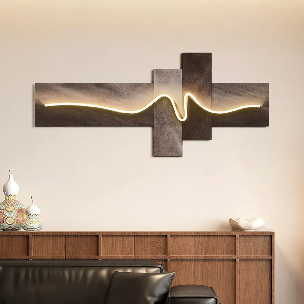 47.2'' Golden Wave LED Wall Art - Abstract USB Powered image