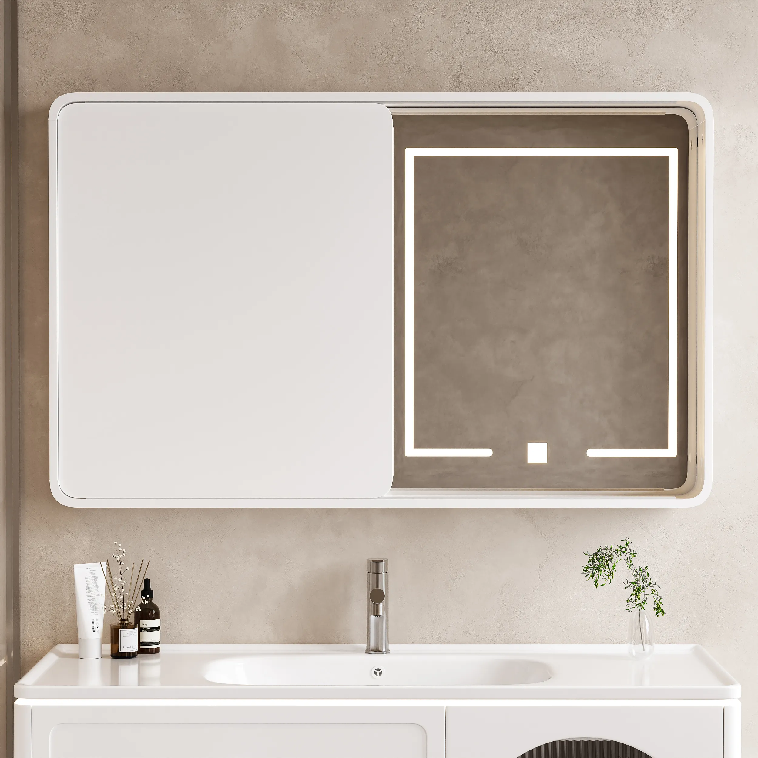 47.2" LED Medicine Cabinet Wall-mounted Mirror - Matte White image