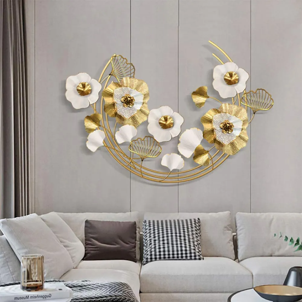 47.2" Semi-Circle Metal Wall Art - Gold, White image
