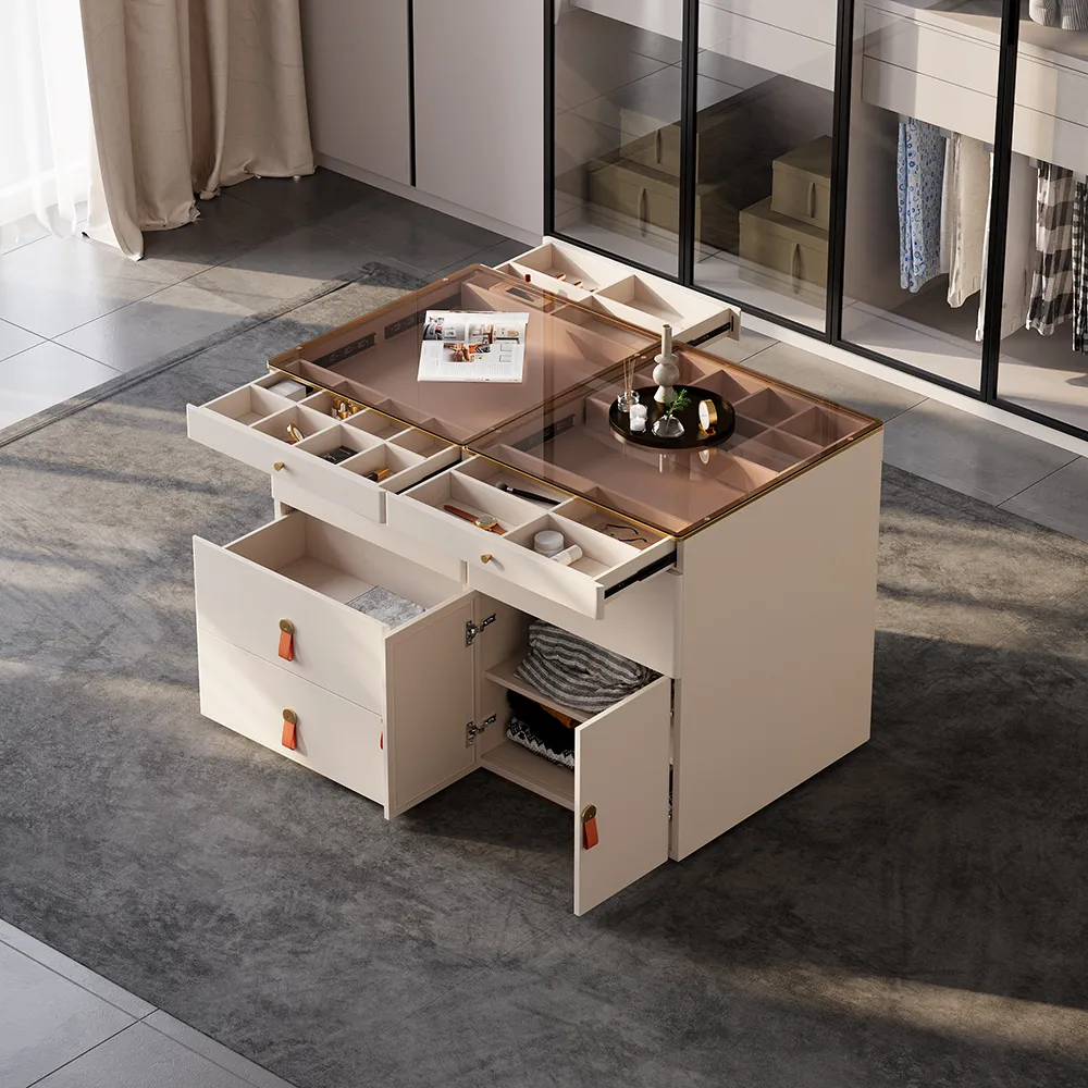 47"W Walk in Closet Island 12 Drawers Dresser with Jewelry Storage - Champagne image