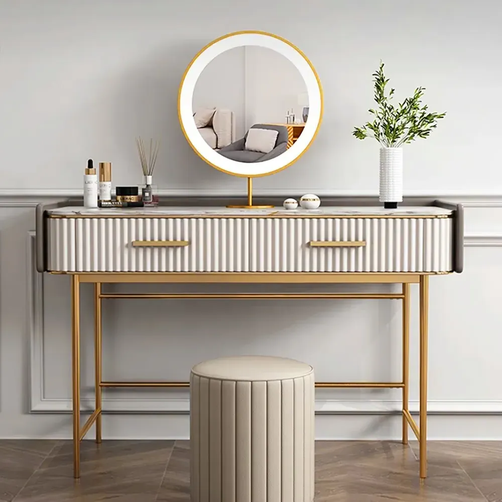 48" Makeup Vanity with 2 Drawers - Off White, Stone Top image