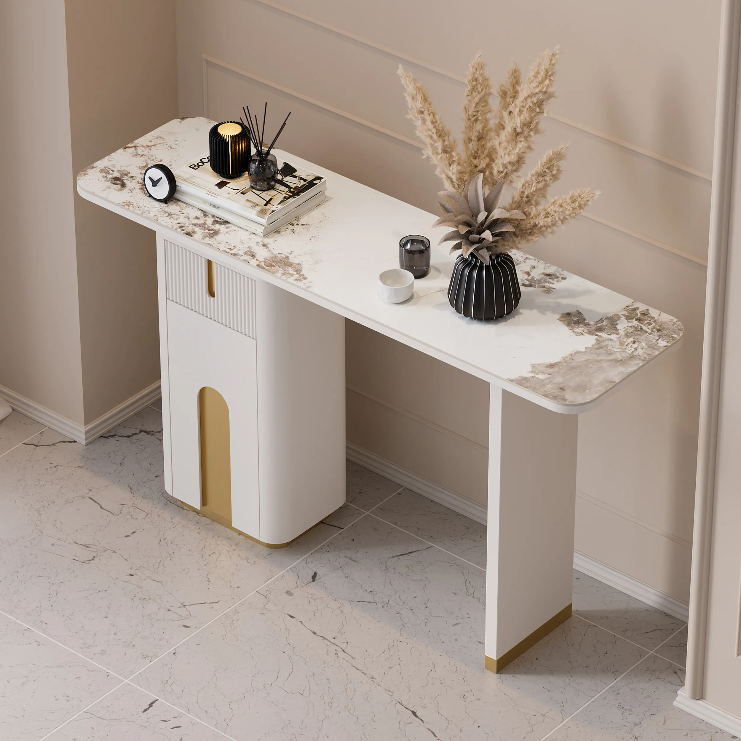 48" Sintered Stone Console Table with Storage