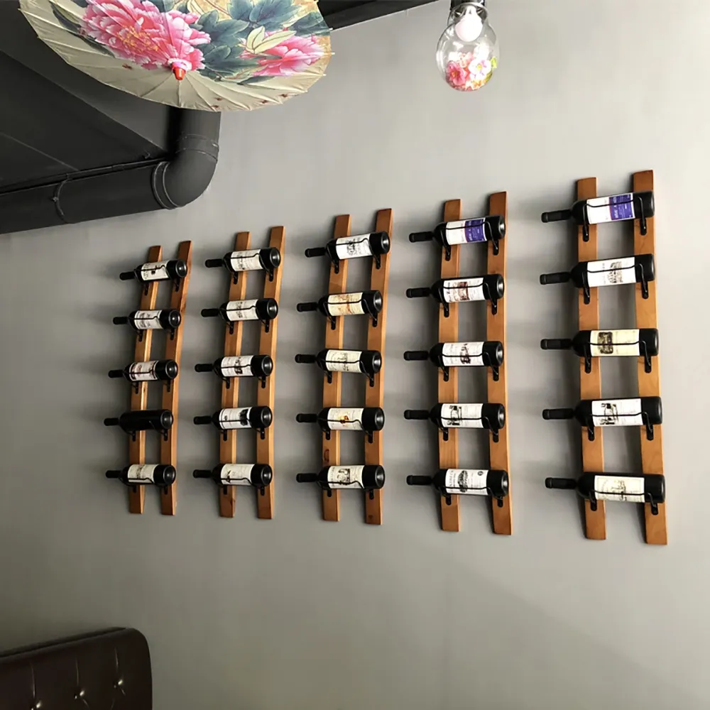 5-Bottle Rectangular Wall Mounted Wine Rack - Natural, Wood image