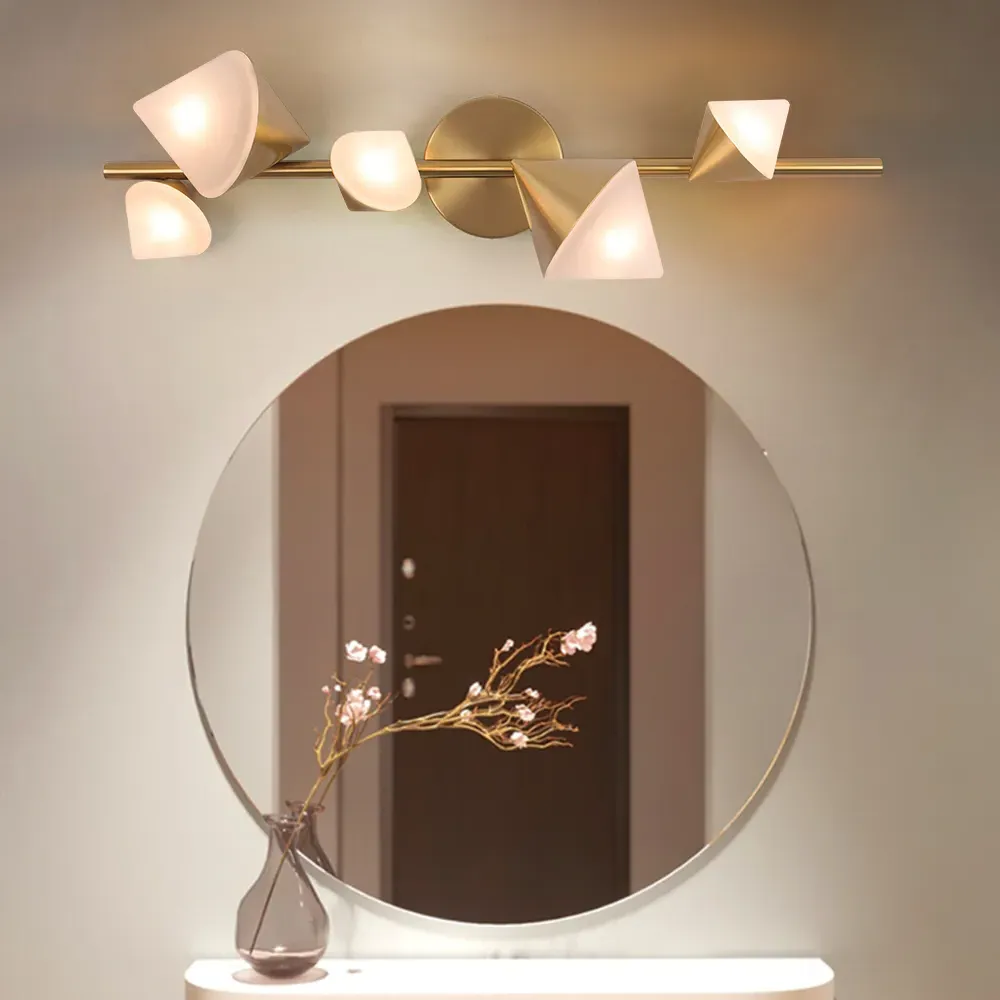 5-Light Vanity LED Wall Light Fixtures - Gold, White Shade