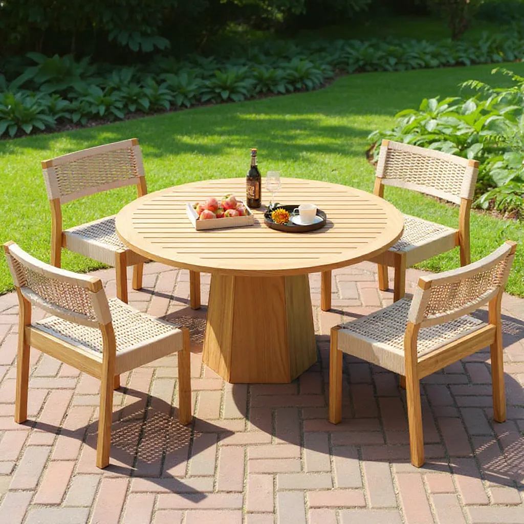 5-Piece Acacia Dining Set with 4 Chairs