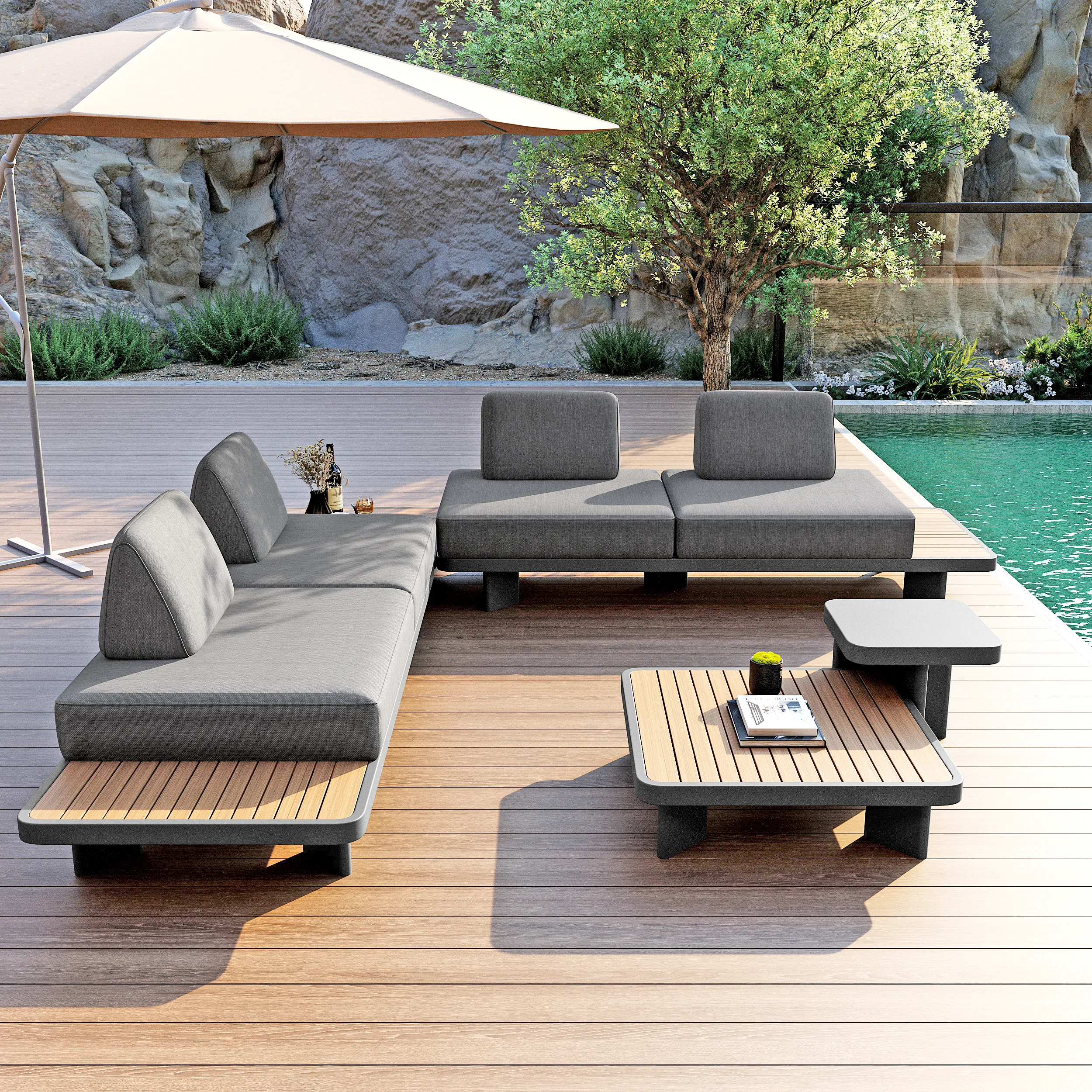 5-Piece L-Shaped Outdoor Sectional Sofa Set - Gray, Aluminum image