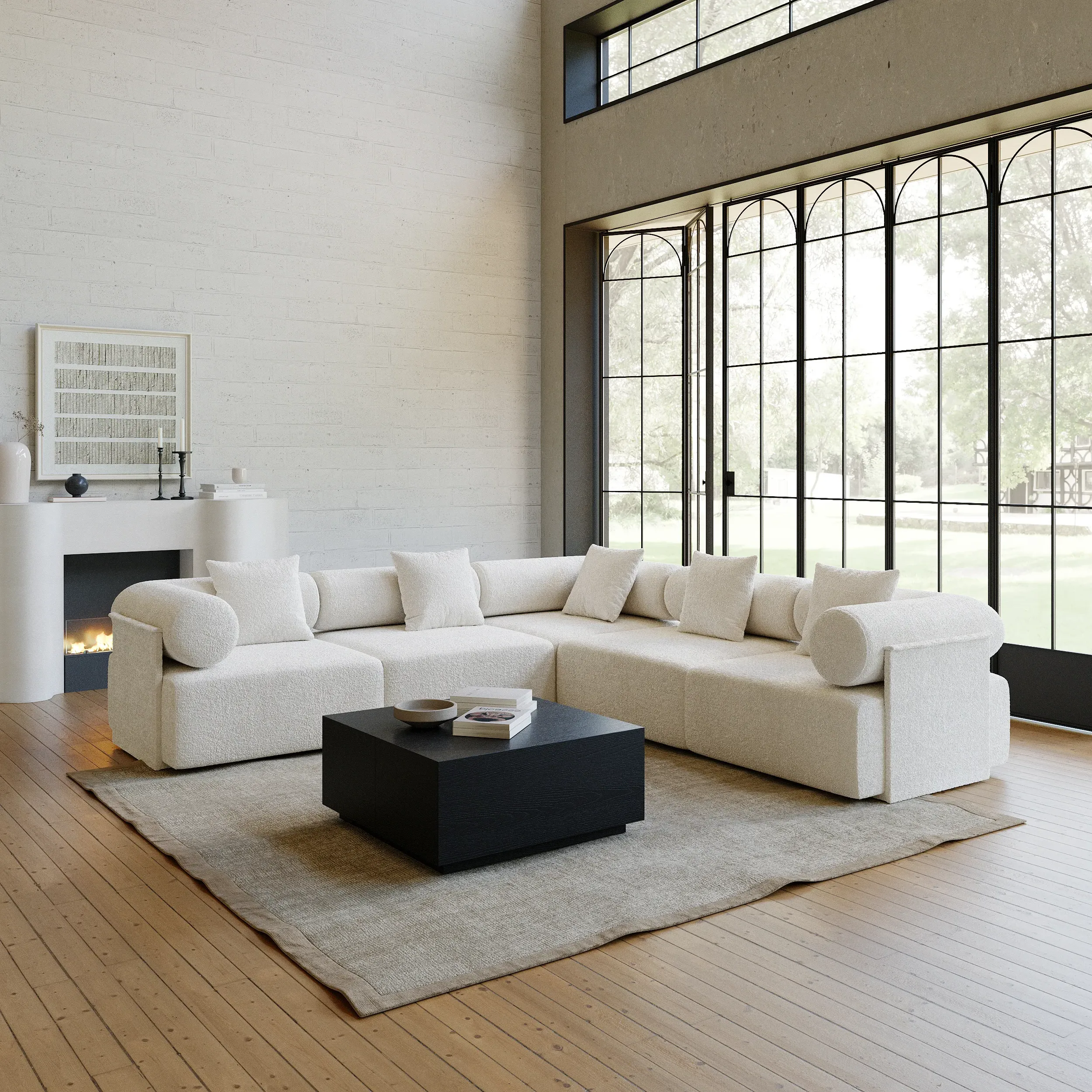 5-Piece Modular L-Shape Sectional Sofa - White, Boucle image