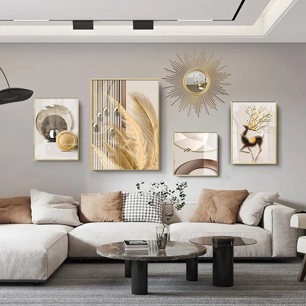 5-Piece Wall Art Set with Golden Accents - Abstract
