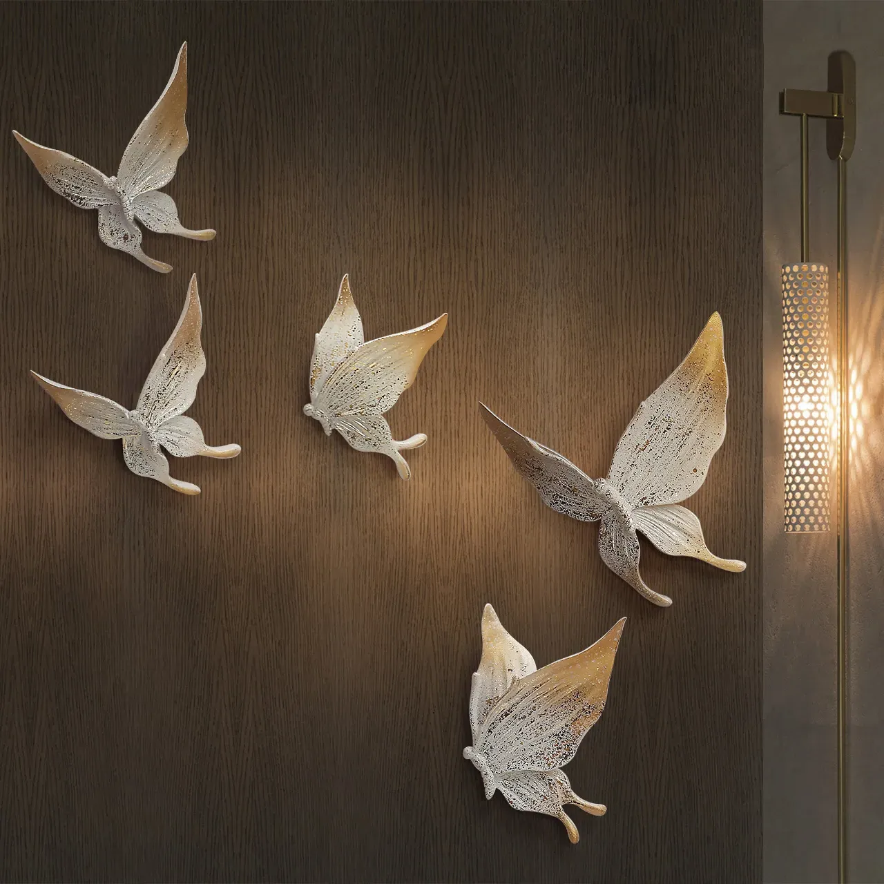 5 Pieces 3D Butterfly Wall Decor Set - White, Gold image