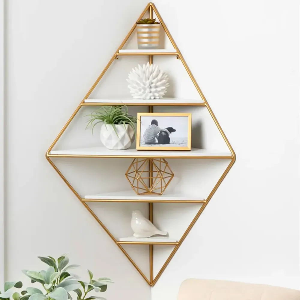 5-Tier Corner Wall Shelves - White, Gold