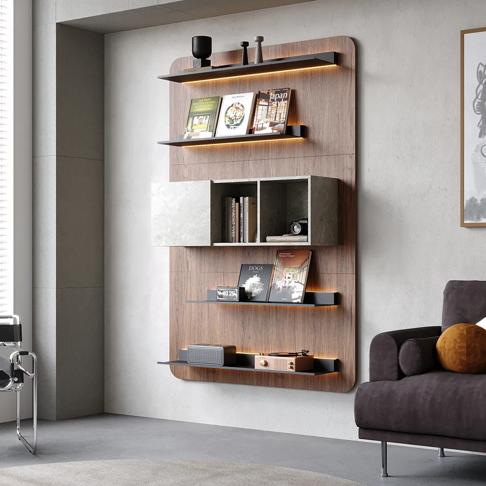 5-Tier Floating Bookshelf with LED - Walnut