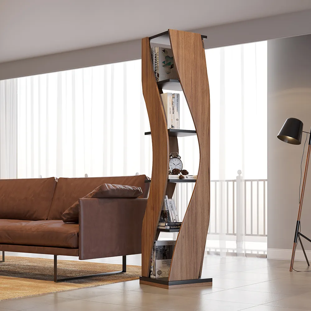 5-Tier Rotating Bookshelf - Walnut, Black