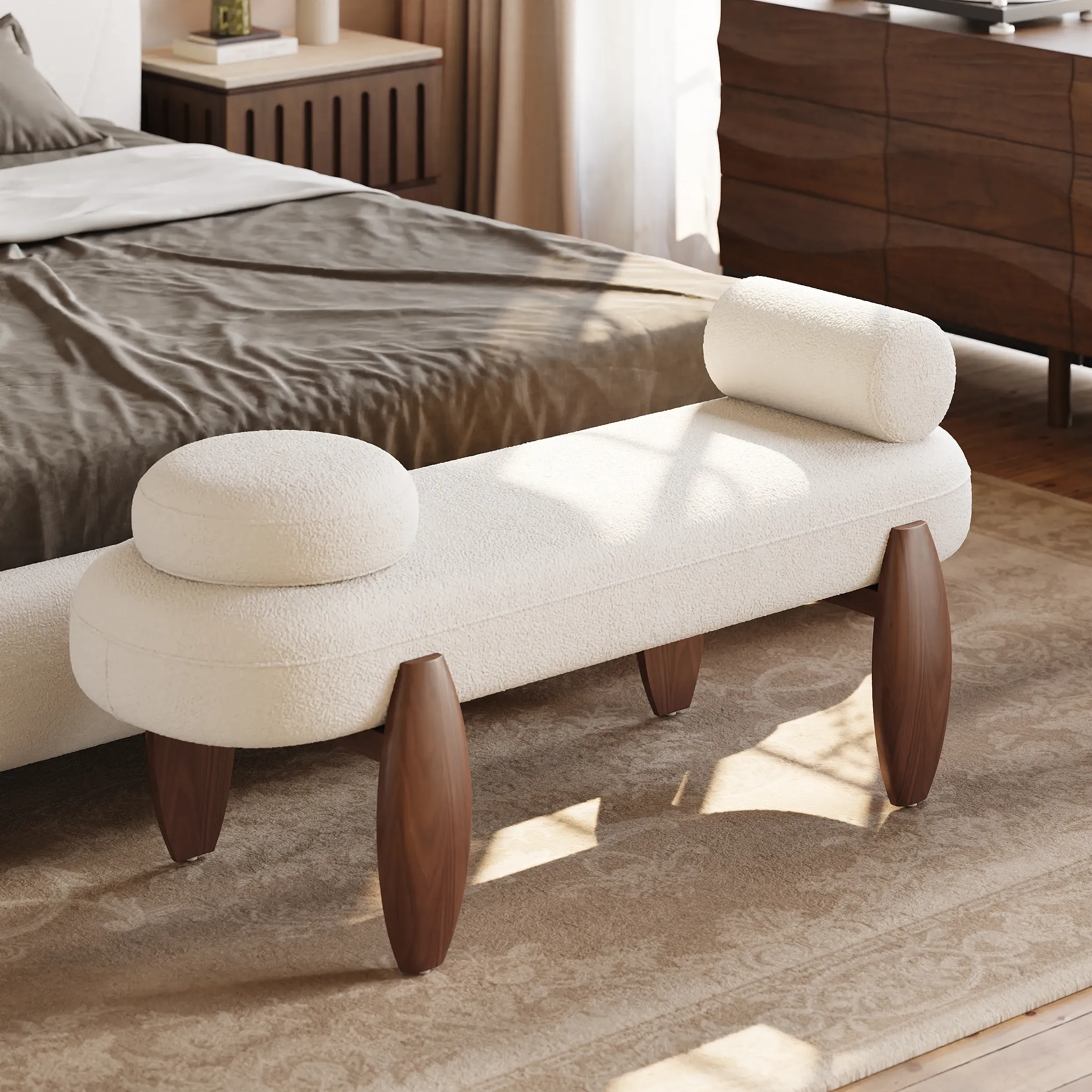 53" Boucle Bedroom Bench - Rubber Wood Legs image