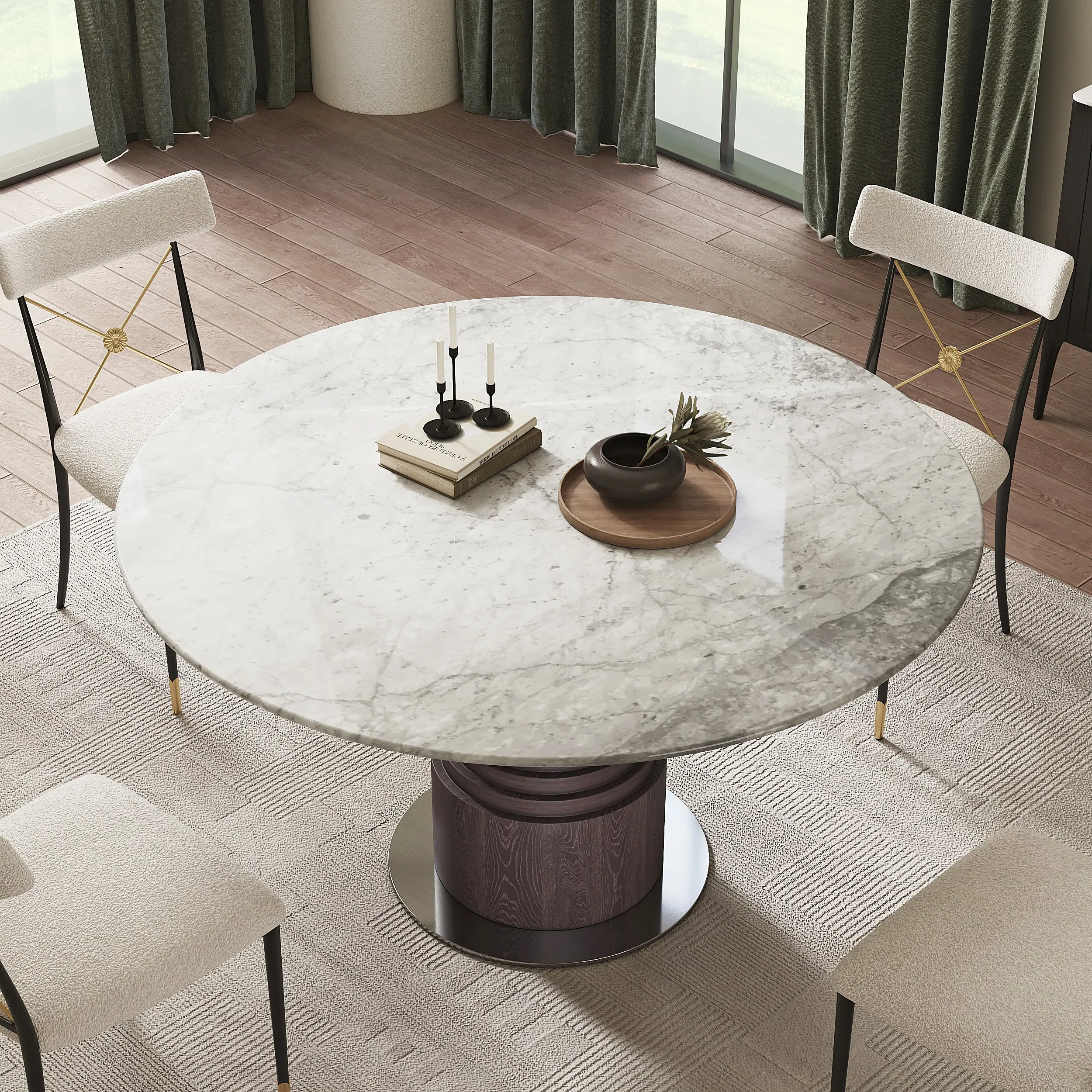 54" Round Dining Table - Grey, Faux Marble