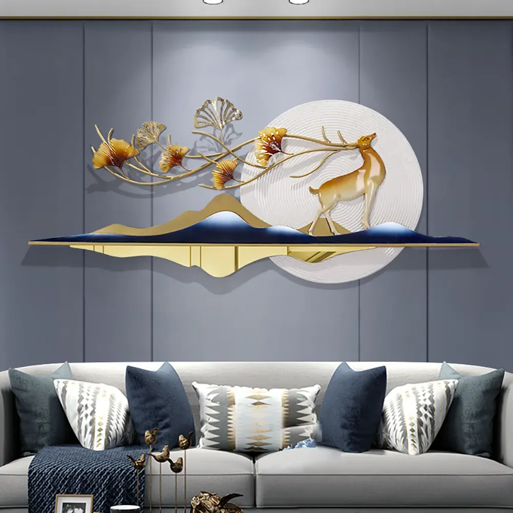 55" Metal Wall Decor with Ginkgo Leaves & Deer