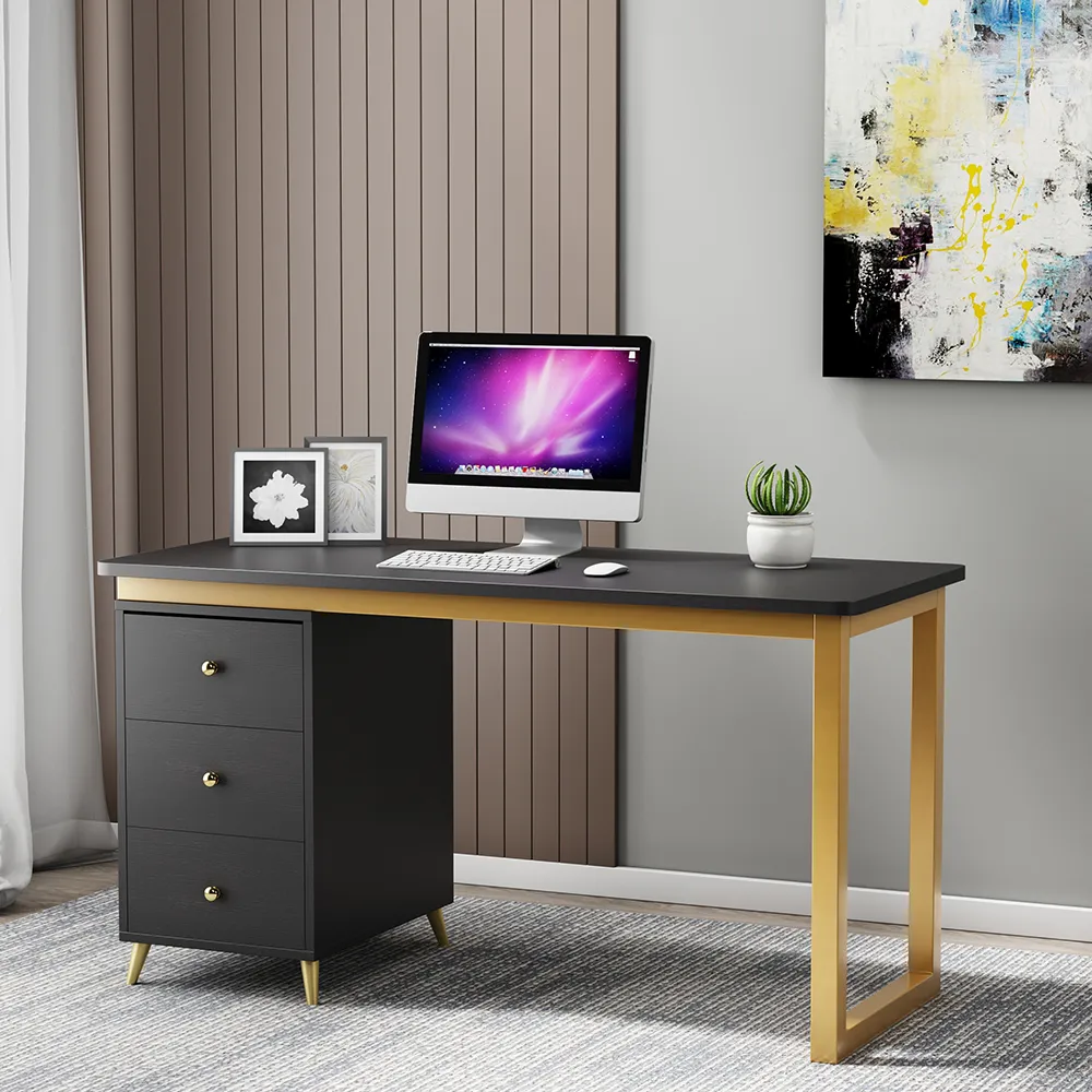 55" Writing Desk with Drawers - Black, Wood image