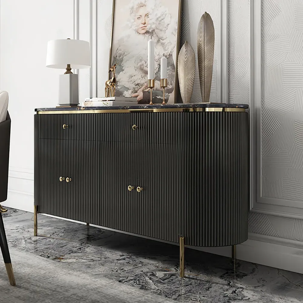 55.1" Marble Top Buffet Sideboard with Storage - Black image