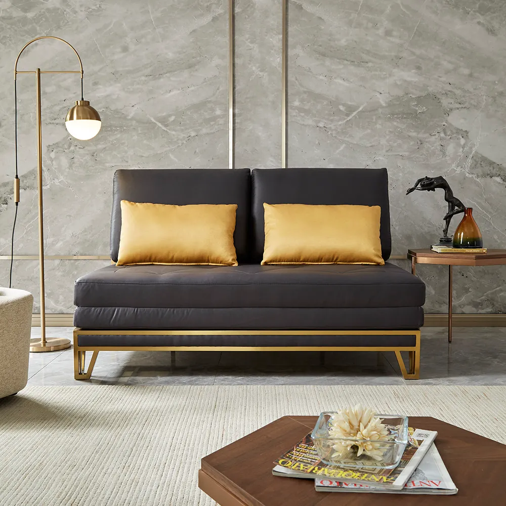 59" Convertible Sofa Bed Tufted - Black, Leath-Aire