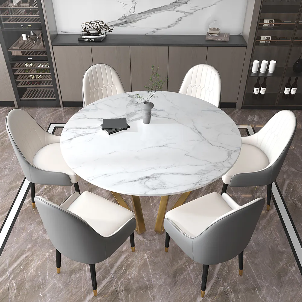 59" Round Dining Table - White, Faux Marble image