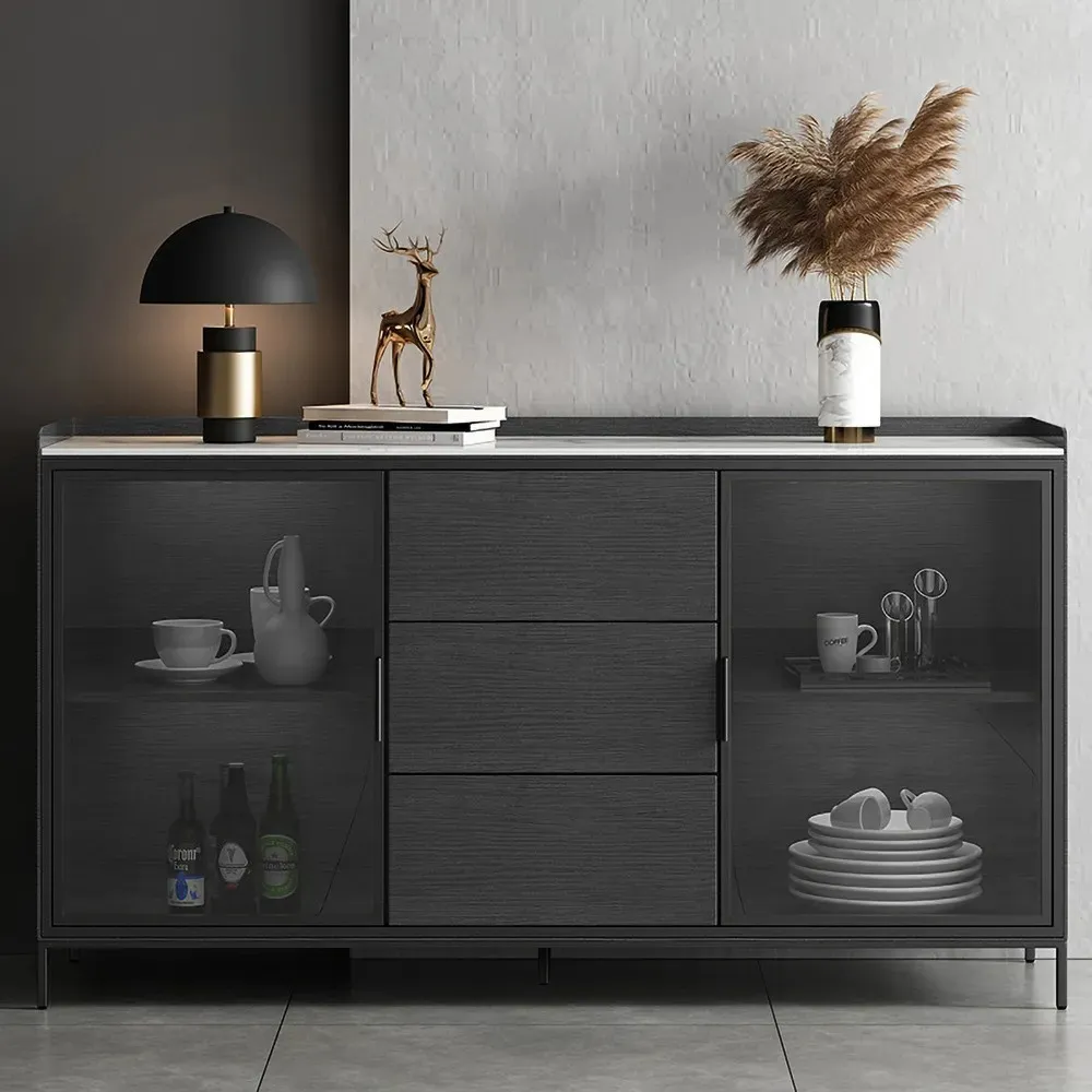 59" Sideboard Cabinet with Stone Top - Black