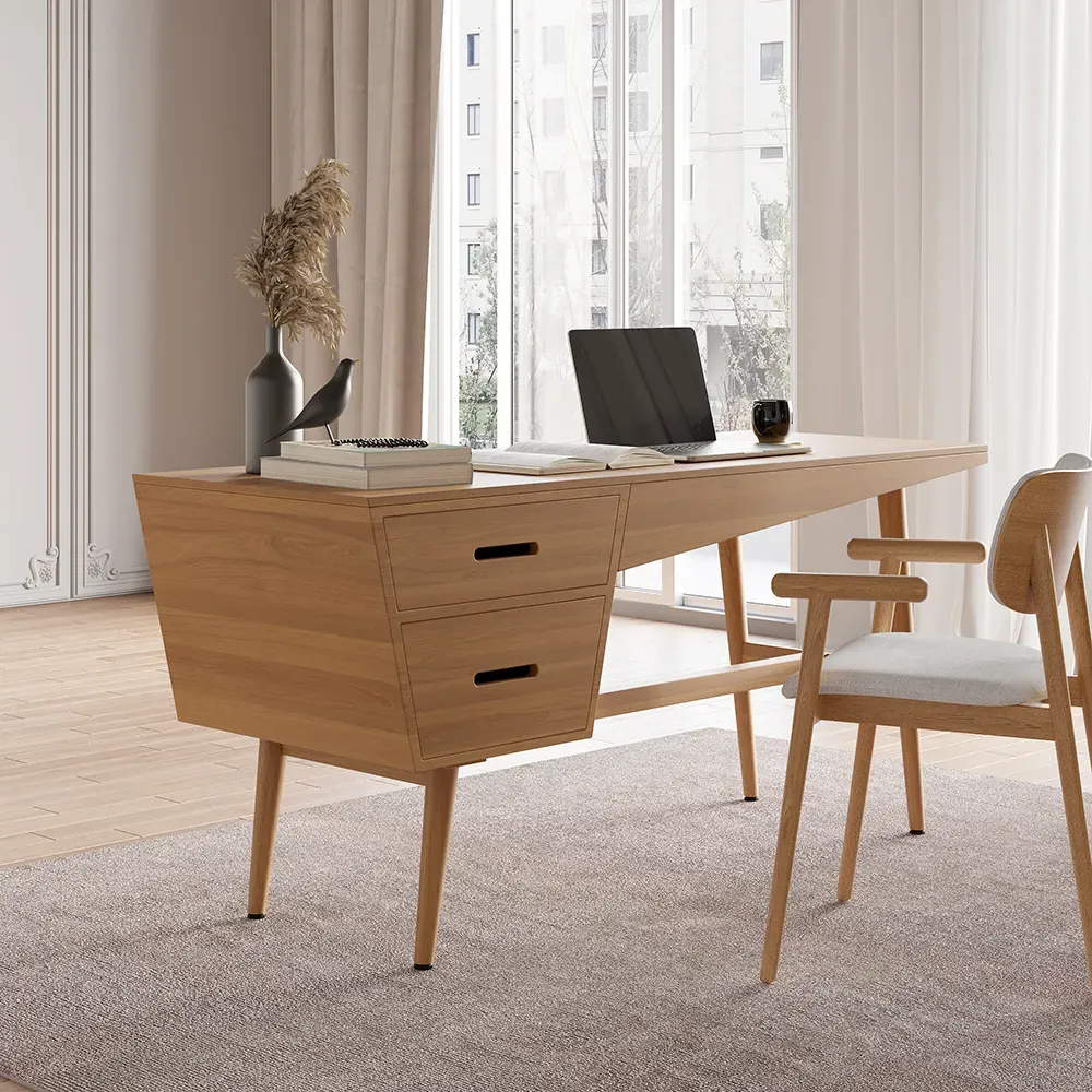 59.1" Writing Desk with 2 Drawers - Pine Wood image