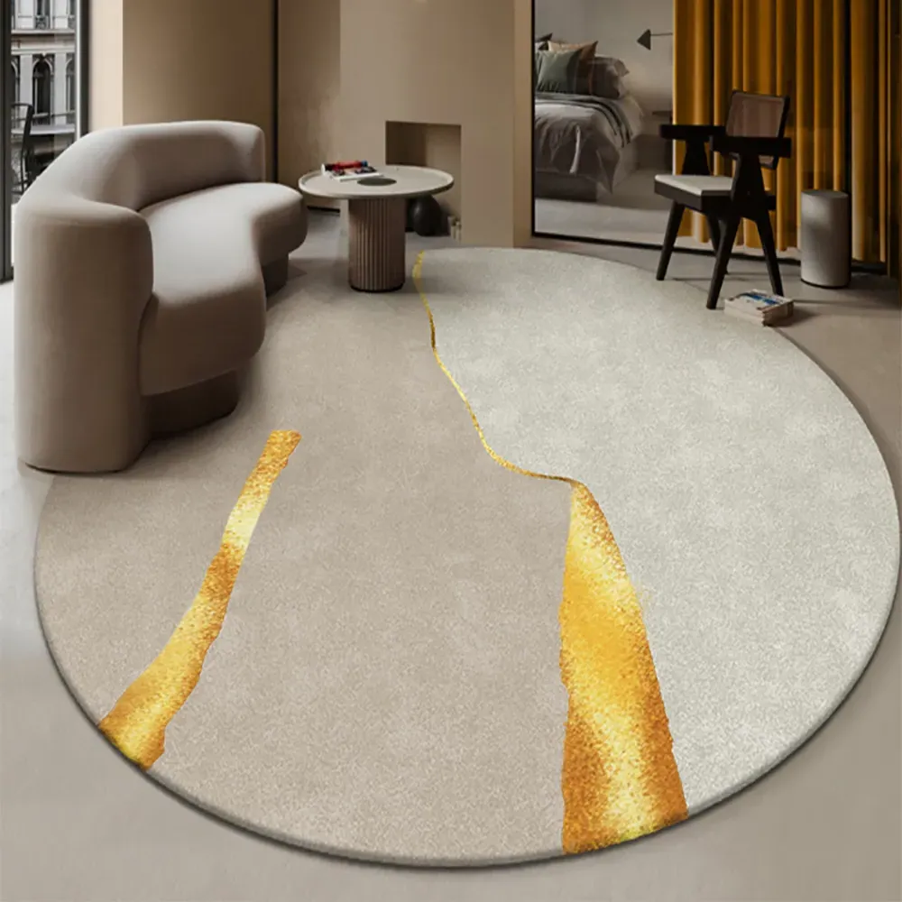 5ft Round Area Rug - Khaki Yellow, Nylon image