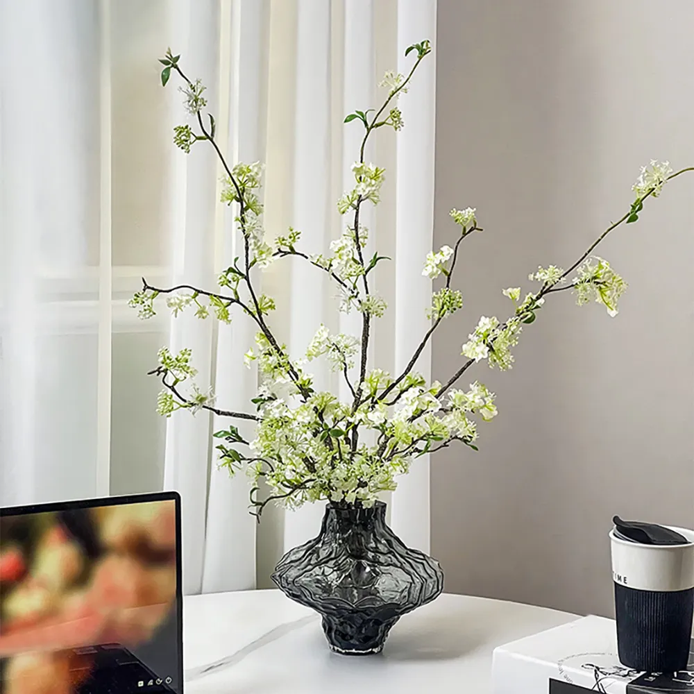 5pcs Artificial Cherry Blossom Branches with Vase - White image